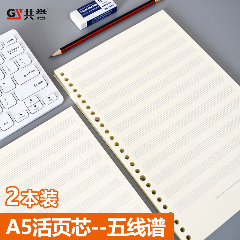 A5五线谱活页替芯20孔可拆卸活页纸32K横线空白网格笔记本内芯
