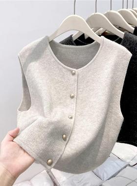 早秋开襟羊毛衫女士针织外背心2025新风格分层宽松和放松苗条看上