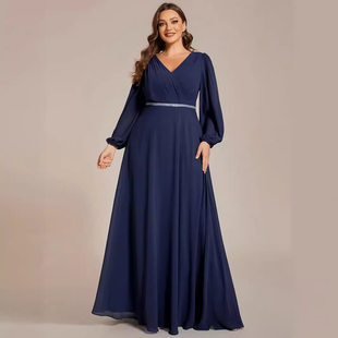 chiffon 连衣裙 4XL size women大码 春秋女士长袖 for plus dress