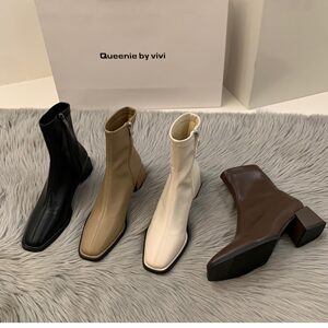 women leather boots short boots high heel shoes女高跟短靴