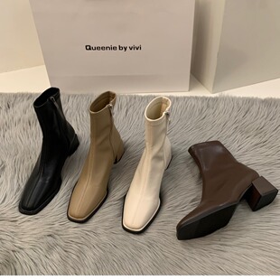 women leather boots short boots high heel shoes女高跟短靴