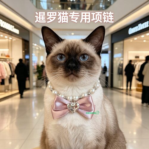 暹罗猫专用猫咪珍珠项链脖圈小猫戴的珍珠宝石吊坠猫脖子饰品配饰