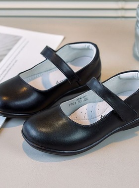 女童黑色皮鞋真皮儿童演出鞋小公主礼服鞋学生大合唱软底白色单鞋