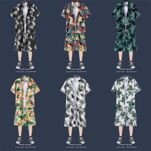 休闲夏威夷情侣海边短裤 韩国潮牌夏季 花衬衫 男短袖 度假两 沙滩套装