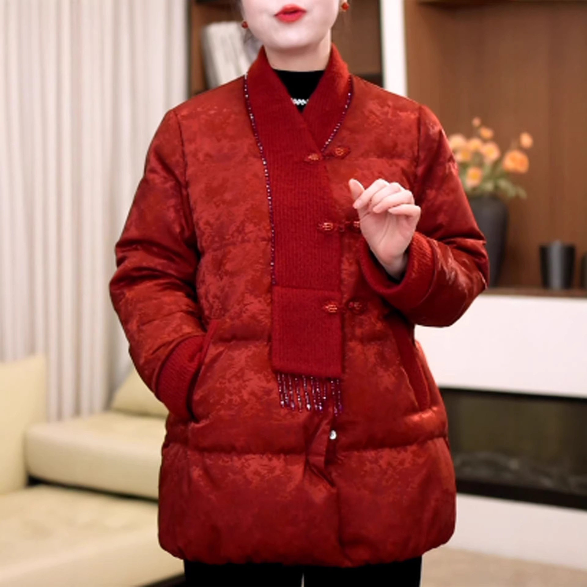 恒源祥江南2025冬季妈妈装新中式棉服中长款喜婆婆中老年保暖洋气,男装,唐装,淘宝优惠券,粉丝福利购,淘宝优惠卷