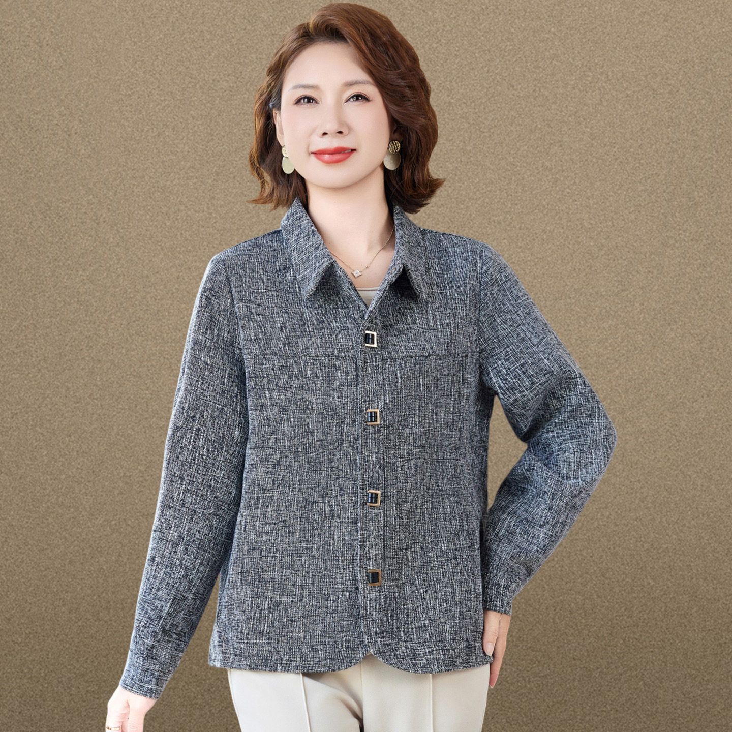 恒源祥妈妈秋装小香风衬衫外套洋气中老年女春秋贵夫人翻领上衣短,女装/女士精品,中老年女装,淘宝优惠券,粉丝福利购,淘宝优惠卷