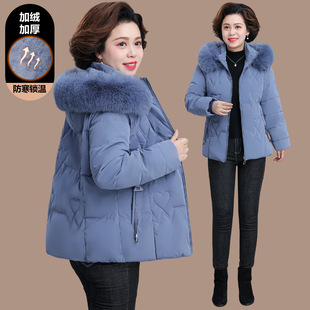 恒源祥棉服女款2025新款冬短款中老年妈妈冬装PU皮外套女士棉袄一