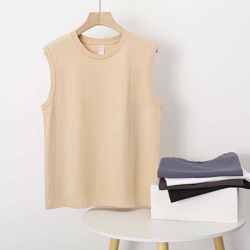 韩国潮牌男士外穿美式重磅坎肩无袖T恤背心男夏健身运动纯棉圆领