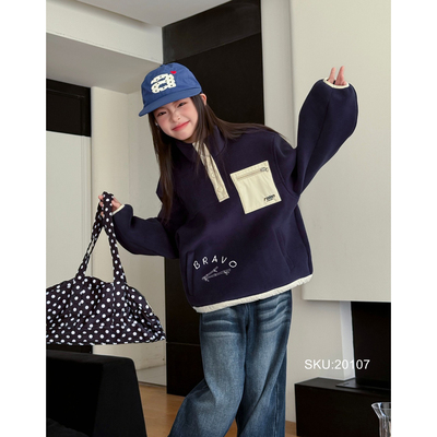 布芮欧童装儿童半高领摇粒绒拼色外套25冬新女童双面绒外套20107