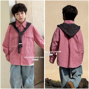 ANIKA童装儿童美式格子衬衫26春季新品男孩翻领衬衣街舞上衣3119