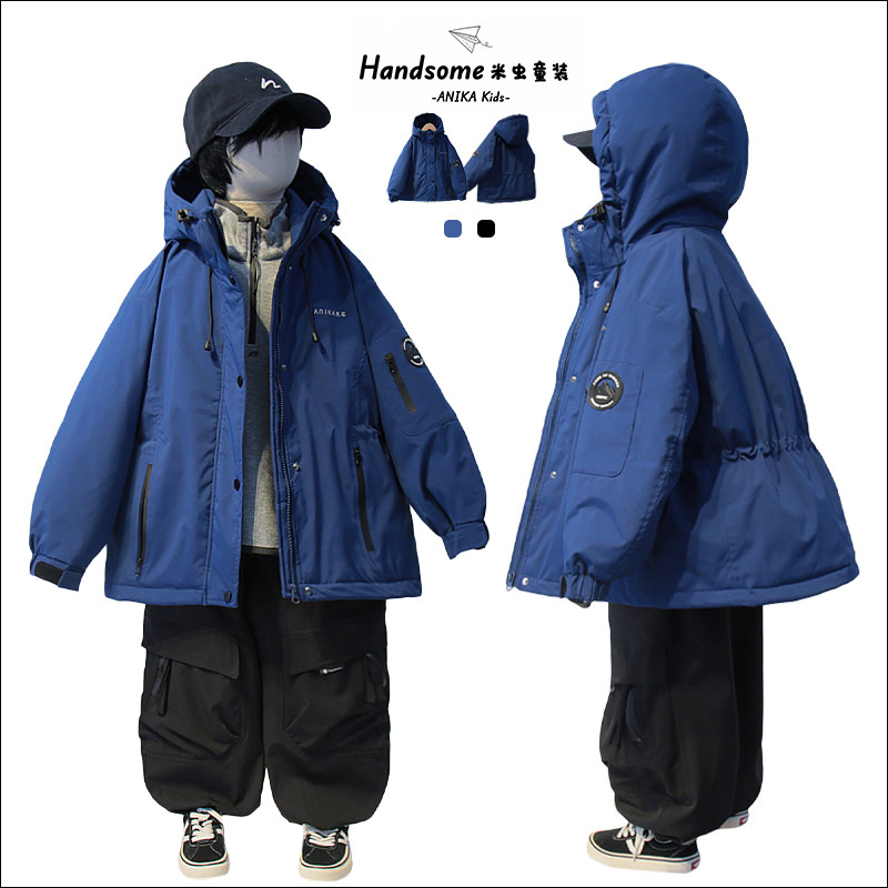 ANIKA童装儿童连帽工装夹棉外套26冬季新品男童运动保暖棉服3886