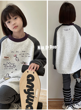 牛哆哆童装儿童撞色甜美一体绒加厚T恤25冬新女童长袖上衣55600