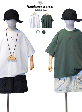 啦芙莱童装儿童净版刺绣短袖T恤25夏季新品中童薄款男童上衣9710