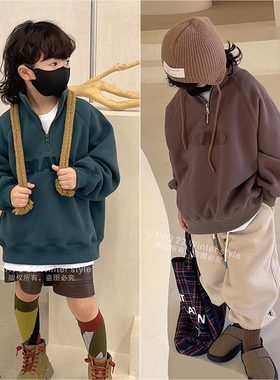 米虫童装儿童一体绒时尚牙刷绣字母卫衣2022冬季新男女童19962