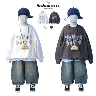 男女童圆领毛圈套头衫 啦芙莱童装 新品 字母卫衣25秋季 7765 儿童韩版