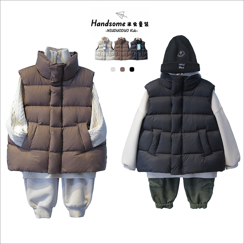 清仓牛哆哆童装儿童90白鸭绒立领羽绒马甲 冬男女童保暖外套34452