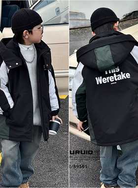 布芮欧童装儿童工装风连帽棉服23冬季新品男童保暖夹棉外套72302