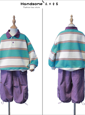 啦芙莱童装儿童韩版条纹运动卫衣25秋季男女童亲子装POLO衫8308