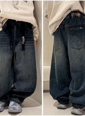 大E小e童装儿童一体绒牛仔裤伞兵裤休闲裤25新男童直筒长裤66615