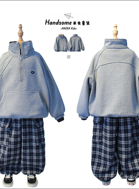 ANIKA童装儿童半高领一体绒卫衣25冬新男童中大童长袖上衣潮3649