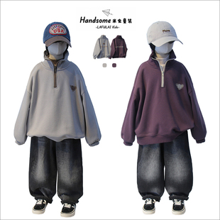 啦芙莱童装 上衣7035 儿童洋气半拉链卫衣25冬新男女童一体绒套头衫