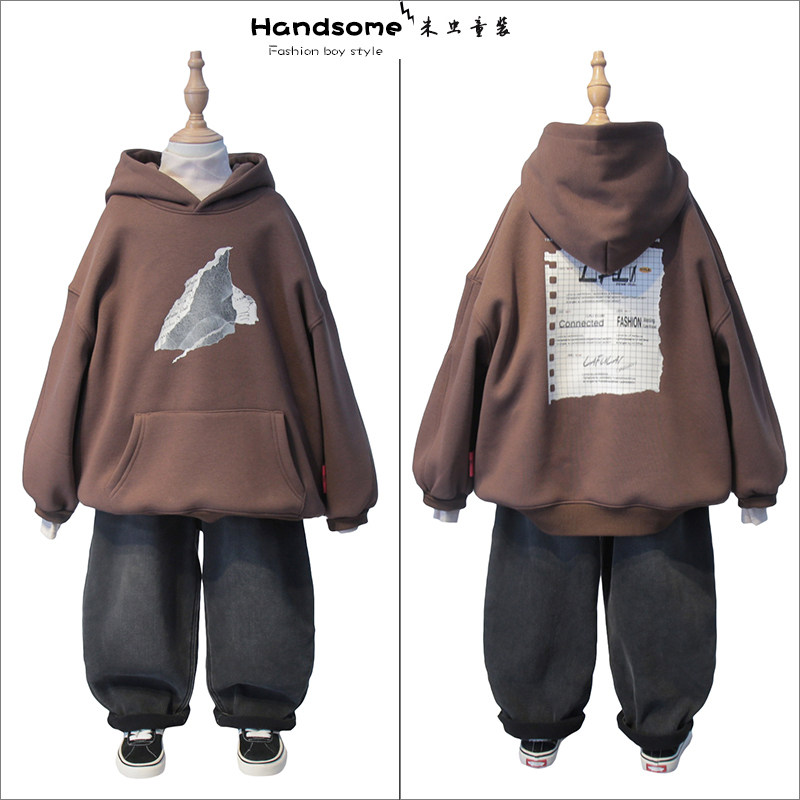 啦芙莱童装儿童连帽一体绒卫衣25冬季新男女童休闲加绒套头衫7322