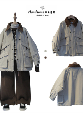 啦芙莱童装儿童复古夹薄棉外套25冬季新中大童男女童工装棉服3618