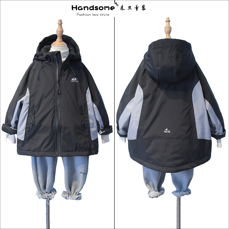 ANIKA童装儿童连帽夹棉外套24神秋冬男童棉服中长款冲锋衣潮3637