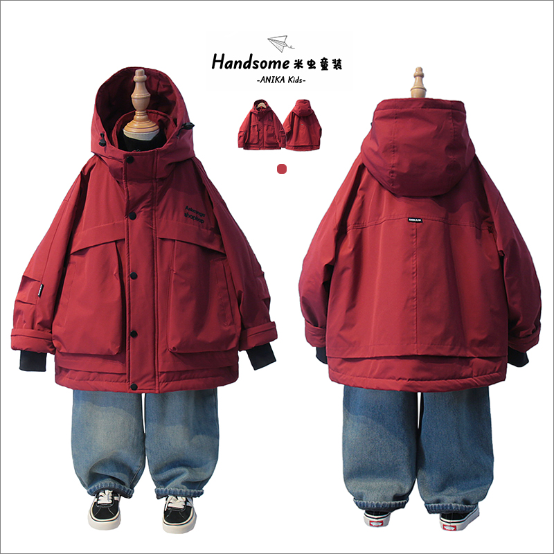 ANIKA儿童装夹棉袄加厚工装连帽外套25初冬新品男童冲锋棉衣3835