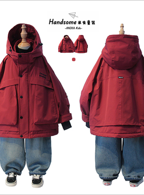 ANIKA儿童装夹棉袄加厚工装连帽外套25初冬新品男童冲锋棉衣3835