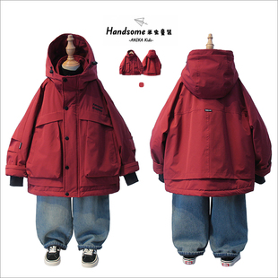 ANIKA儿童装夹棉袄加厚工装连帽外套25初冬新品男童冲锋棉衣3835