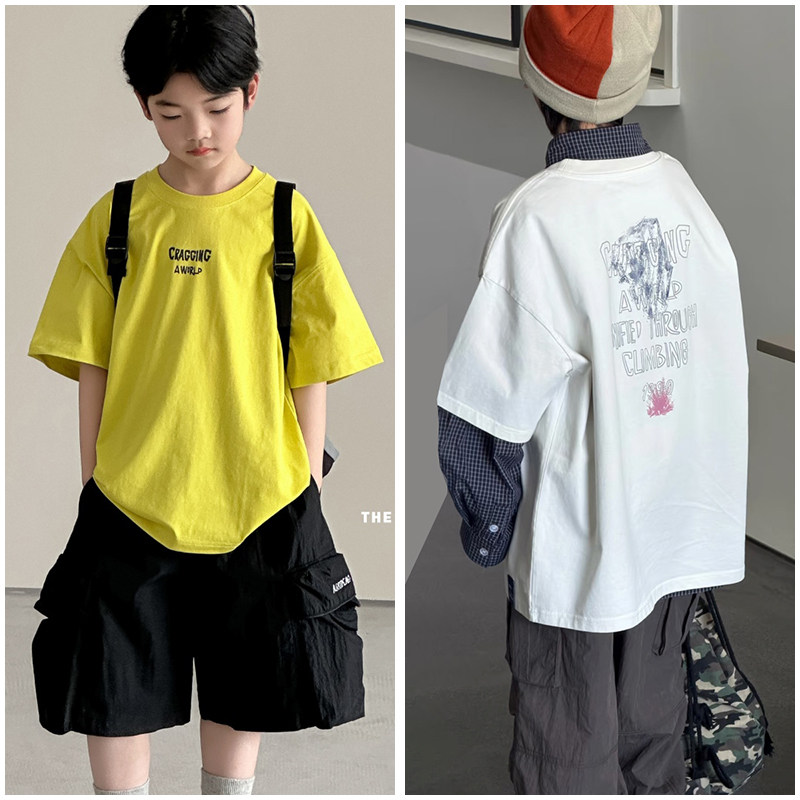 ANIKA童装儿童卡通字母运动T恤26夏季新男童薄款短袖大童上衣3200