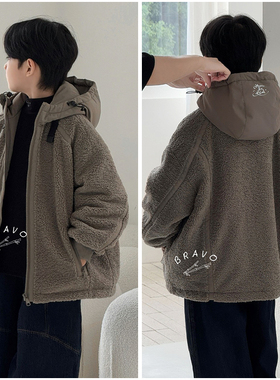 布芮欧童装儿童摇粒绒拼色外套25秋新男女童夹棉连帽拉链衫77032