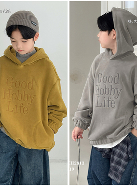 大E小e童装儿童运动摇粒绒连帽卫衣25冬季男女童保暖套头衫潮2813