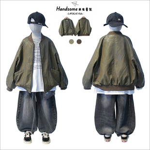 女童拉链衫 啦芙莱童装 新品 潮酷棒球服外套春秋季 皮衣6907 儿童短款