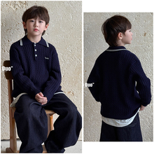 牛哆哆童装儿童绵羊毛混纺毛衣25初冬男童软糯针织线POLO领18570
