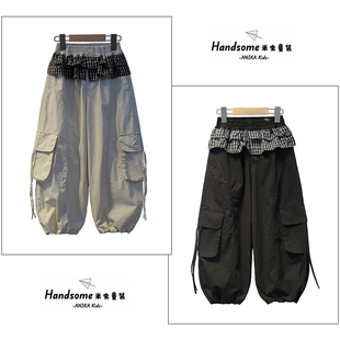 ANIKA童装儿童假两件格纹边裤26春新女童甜酷工装裤女孩长裤2031