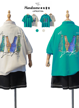 啦芙莱童装儿童卡通翻领POLO衫25夏季新品中大童T恤男童短袖9805