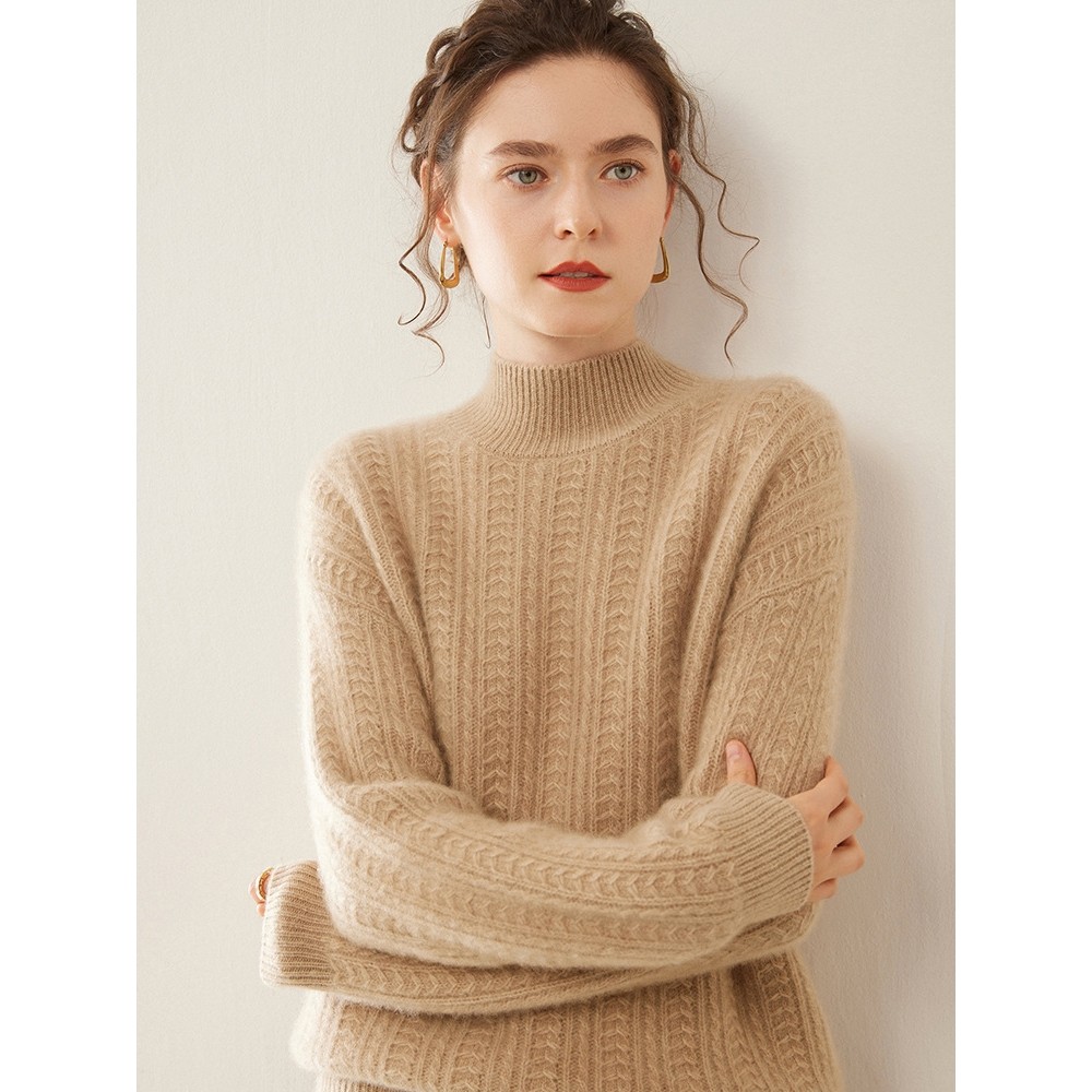 香港潮牌三股重磅加厚山羊绒衫女半高领落肩设计宽松2025秋冬内搭,女装/女士精品,羊绒衫,淘宝优惠券,粉丝福利购,淘宝优惠卷