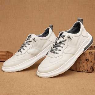 康奈官方正品男士头层牛皮厚底单鞋 舒适透气低帮休闲鞋 浅口橡胶