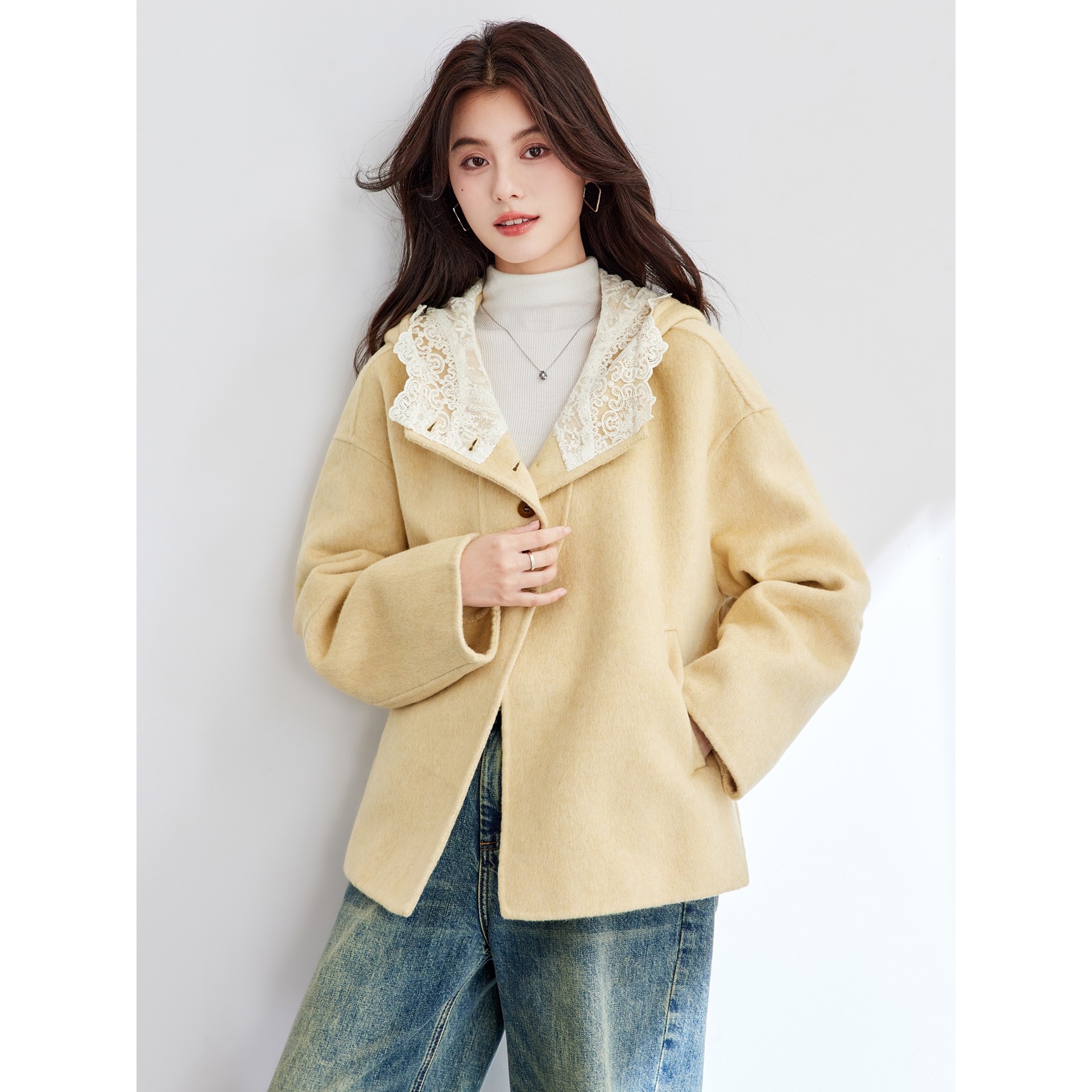香港潮牌鹅黄色羊毛呢外套女短款小个子上衣2025秋冬新款时尚双面,女装/女士精品,毛呢外套,淘宝优惠券,粉丝福利购,淘宝优惠卷