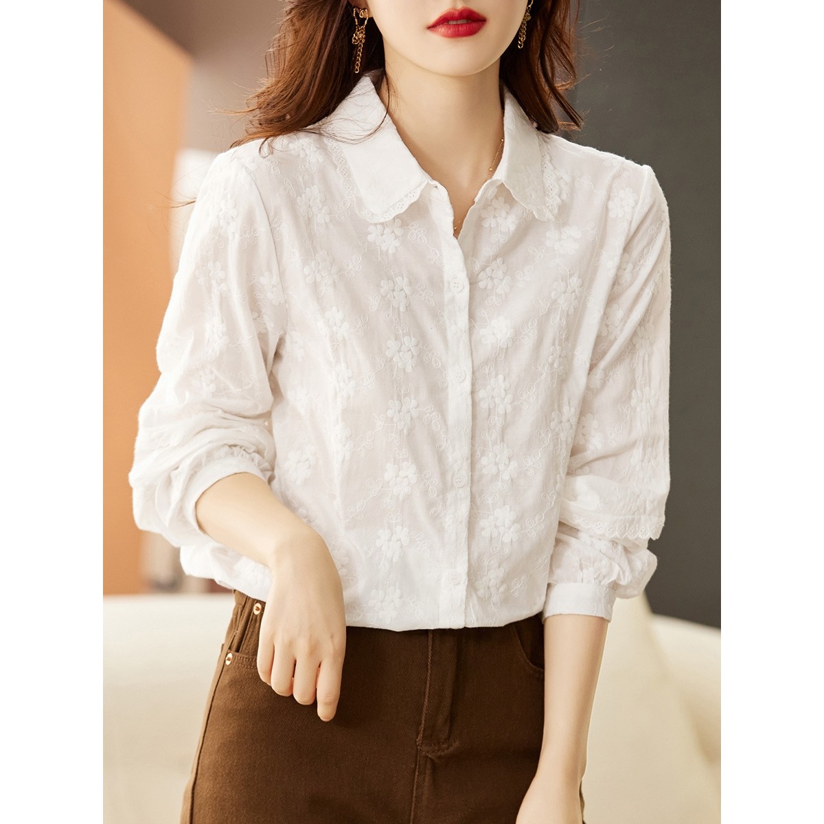 香港潮牌绣花白衬衫女长袖2026春装宽松显瘦纯棉刺绣上衣蕾丝花边,女装/女士精品,衬衫,淘宝优惠券,粉丝福利购,淘宝优惠卷