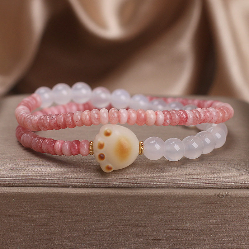 香港潮牌天然石粉色算盘珠白玛瑙双圈手链女轻奢小众精致叠戴可爱,珠宝/钻石/翡翠,手饰,淘宝优惠券,粉丝福利购,淘宝优惠卷
