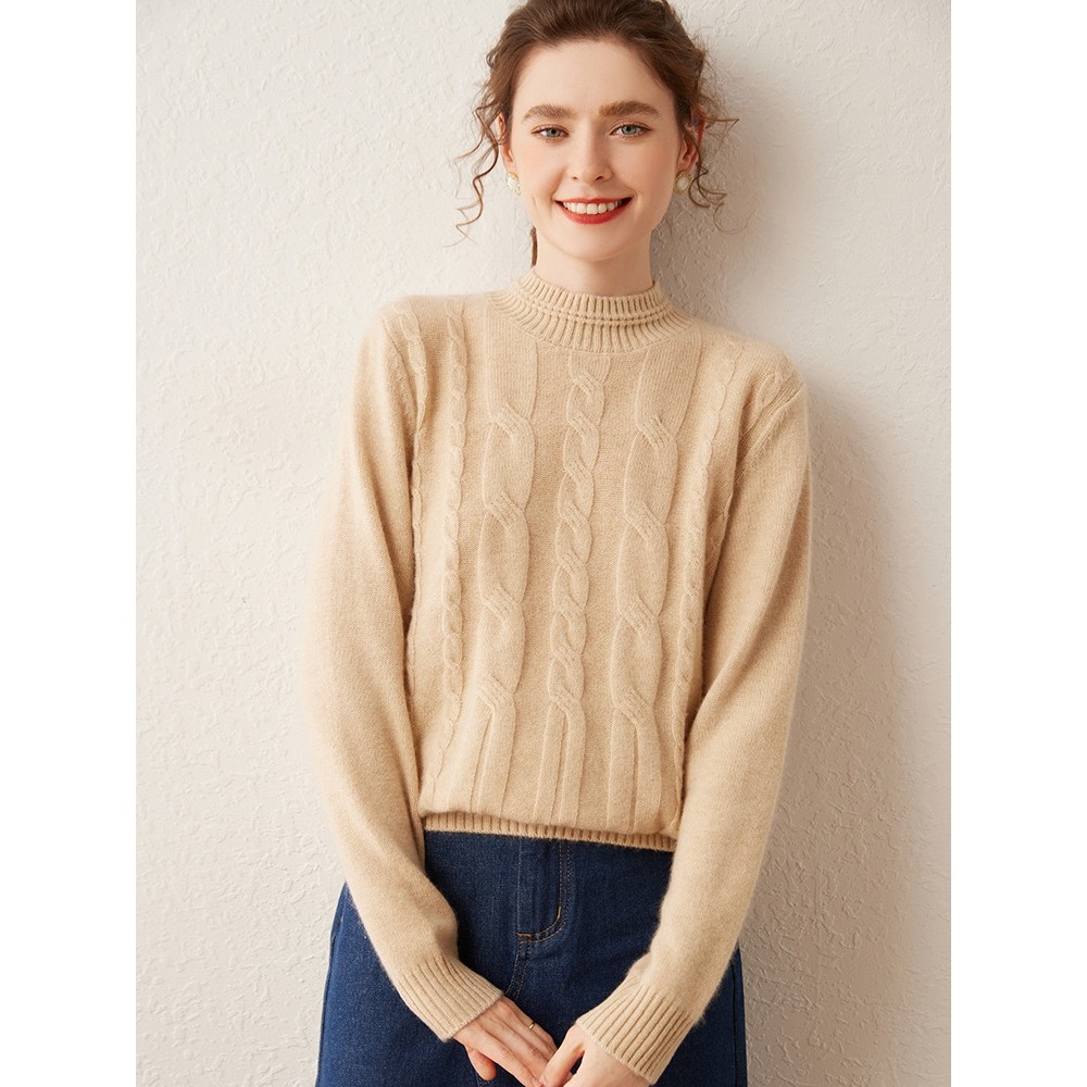 香港潮牌秋冬新款时尚绞花半高领山羊绒衫女加厚休闲套头毛衣羊毛,女装/女士精品,羊绒衫,淘宝优惠券,粉丝福利购,淘宝优惠卷