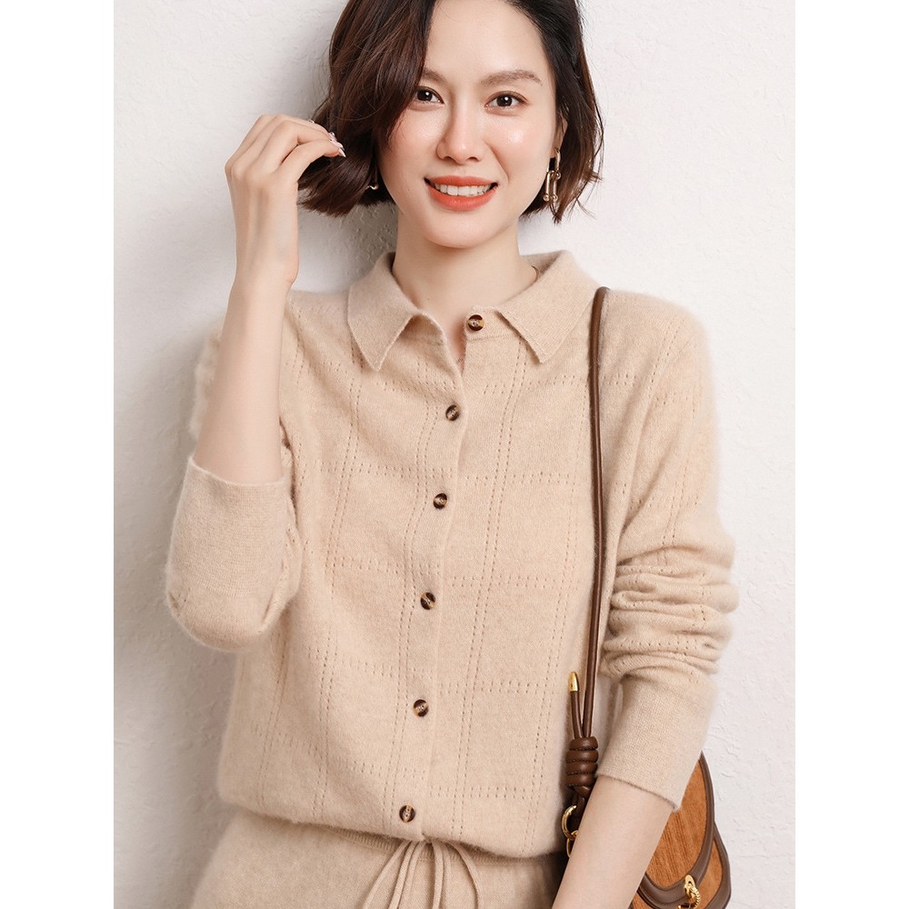 香港潮牌秋冬新款山羊绒衫女POLO领打底内搭衬衣针织开衫纯色翻领,男装,羊绒开衫,淘宝优惠券,粉丝福利购,淘宝优惠卷