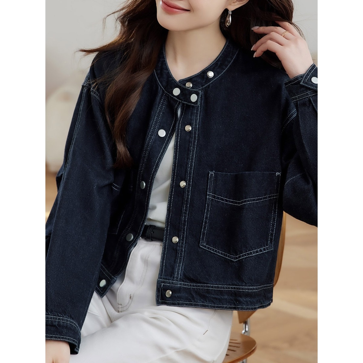 香港潮牌厂家直销圆领牛仔短外套女长袖2025春秋装新款小个子设计,女装/女士精品,短外套,淘宝优惠券,粉丝福利购,淘宝优惠卷