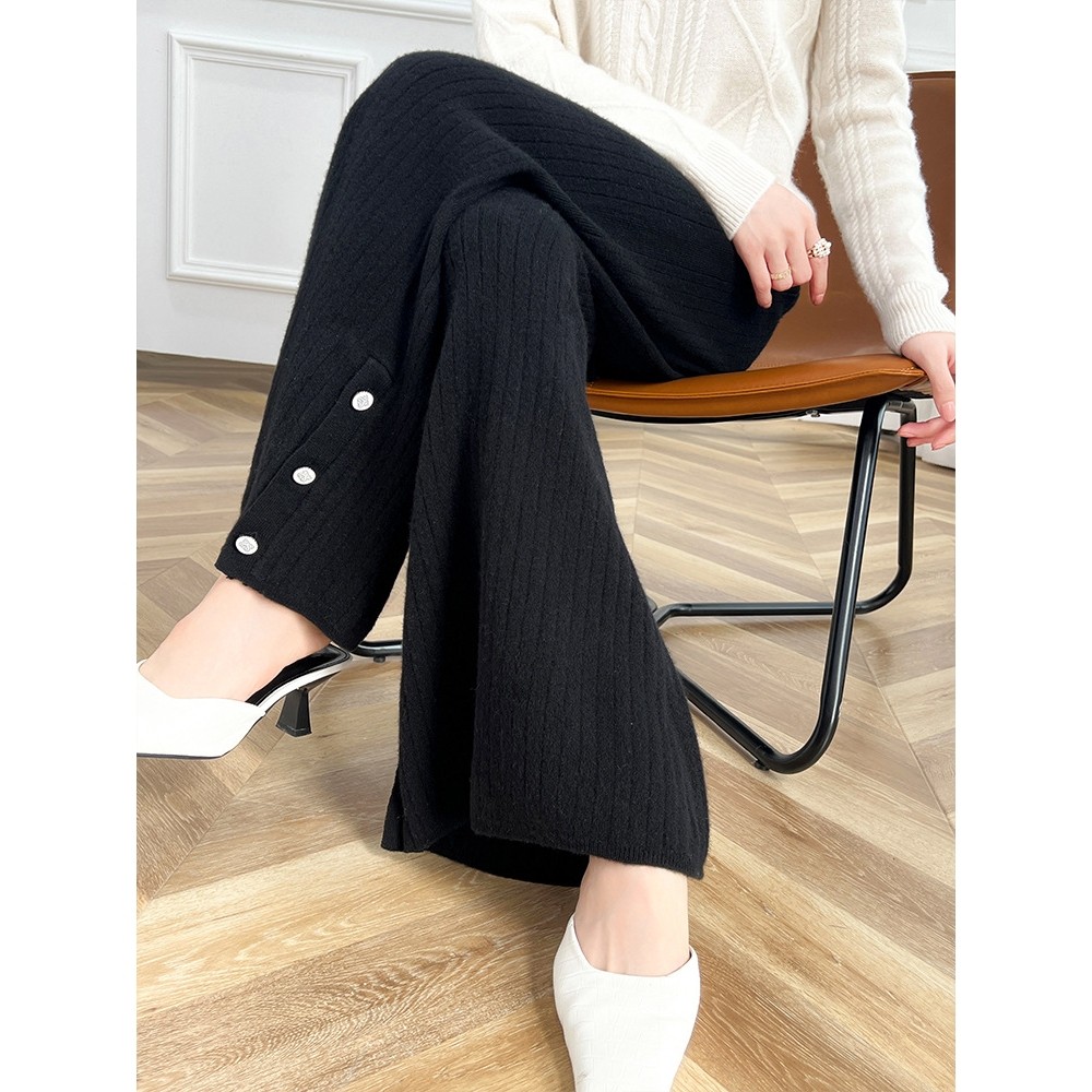 香港潮牌25秋冬100纯羊毛阔腿裤女垂感针织直筒宽松外穿侧开叉拖,女装/女士精品,卫裤,淘宝优惠券,粉丝福利购,淘宝优惠卷