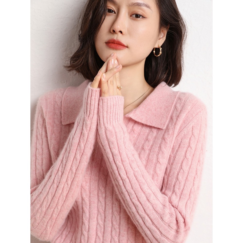 香港潮牌秋冬款polo领山羊绒衫女加厚麻花套头毛衣宽松显瘦长袖针,女装/女士精品,羊绒衫,淘宝优惠券,粉丝福利购,淘宝优惠卷