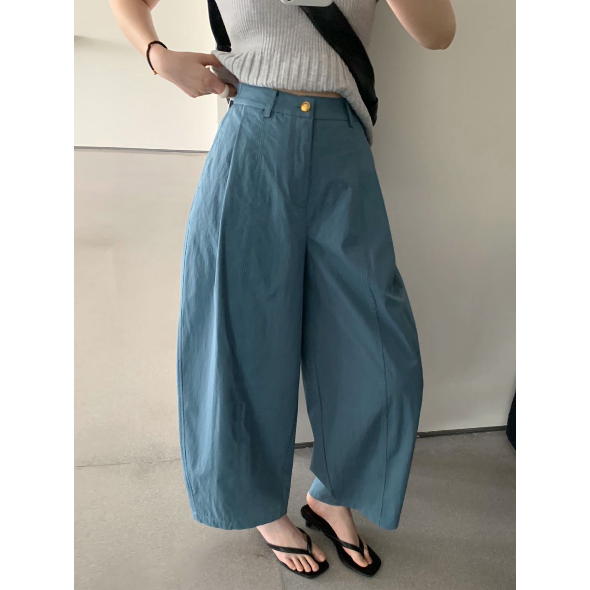 香港潮牌棉茧 韩系高腰直筒窄版气球裤休闲裤女2025夏季小个子九,女装/女士精品,大码裤装,淘宝优惠券,粉丝福利购,淘宝优惠卷