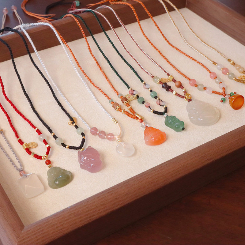 香港潮牌新中式编绳项链女手工编织绳国风天然石吊坠锁骨链复古颈,珠宝/钻石/翡翠,颈饰,淘宝优惠券,粉丝福利购,淘宝优惠卷